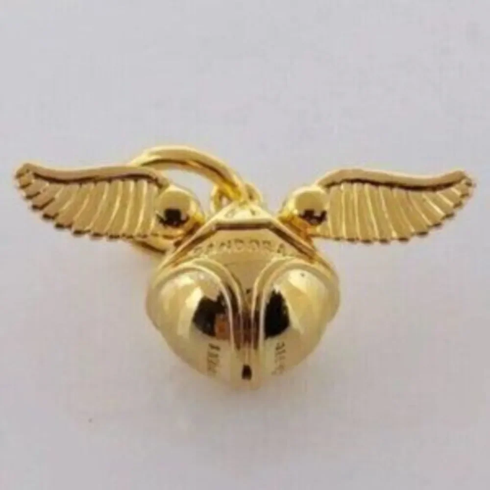 New Pandora Shine Gold Harry Potter Golden Snitch Wings Pendant Charm